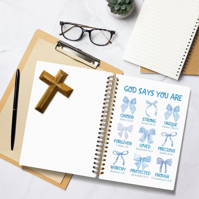 WLIANG Coquette blue Bow Christian Notebook, God Says You are Bible Journal, Preppy Journal, Preppy Gifts for Women, Bible Journaling Hardcover Spiral Notebook 80 Sheets -160 Pages 5.5x8.3 Inch - Image 5